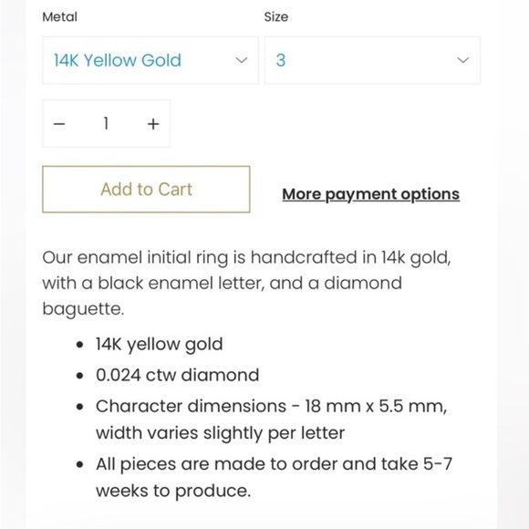 Authentic Helena Rose 14K Yellow Gold Initial Ring with Black Enamel and Diamond - Picture 5 of 6